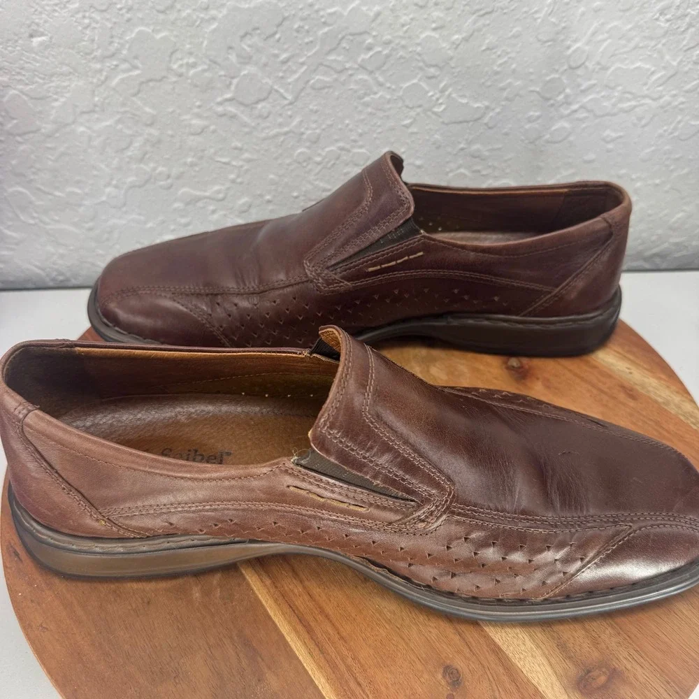 Josef Seibel Men's 45 Dark Brown‎ Leather Slip On Loafer Shoes Comfort
